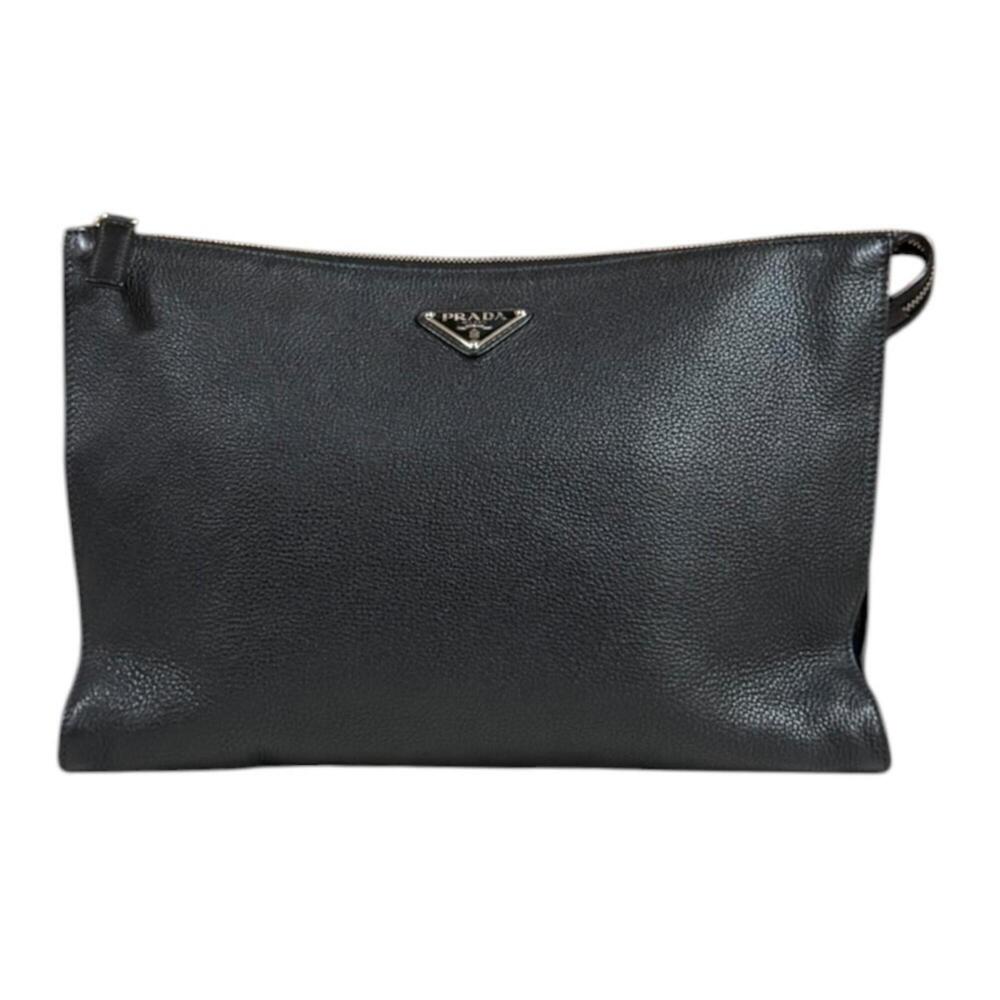 Prada clutch bag, leather, black, men's and women's, PRADA